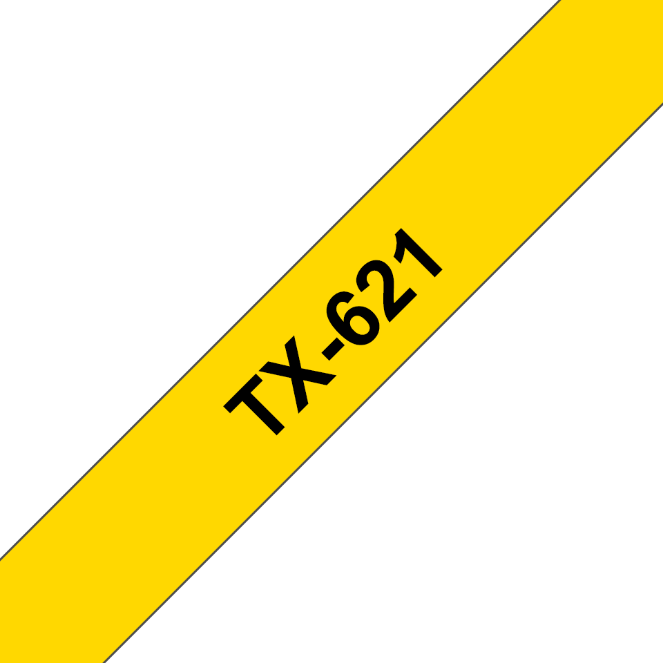Original Brother TX621 tape – sort på gul, 9 mm bred